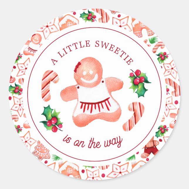 Pegatina Redonda Navidades de Little Sweetie Gingerbread Baby Showe (Anverso)