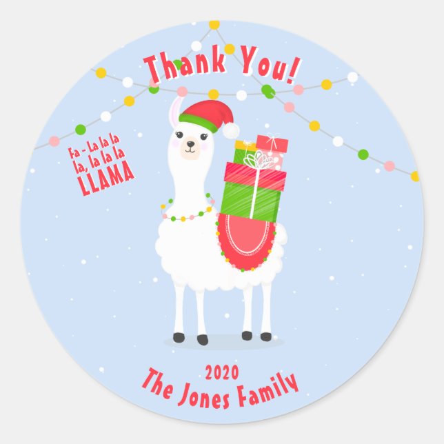 Pegatina Redonda Navidades de Llama festiva (Anverso)