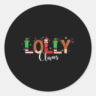 Pegatina Redonda Navidades De Lolly Claus Que Coinciden Con Camiset