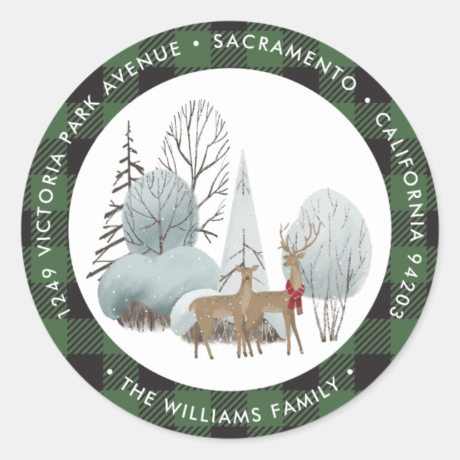 Pegatina Redonda Navidades de los bosques de invierno devuelven eti (Anverso)