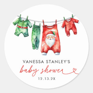 Pegatina Redonda Navidades de los holly rojos modernos Santa Baby S