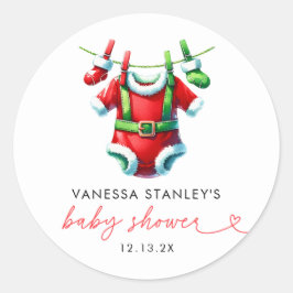 Pegatina Redonda Navidades de los holly rojos modernos Santa Baby S