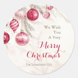 Pegatina Redonda Navidades de los Ornamentos Blancos Rosados