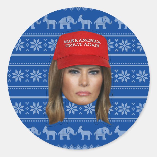 Pegatina Redonda Navidades de Melania Trump MAGA (Anverso)