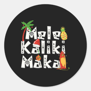 Pegatina Redonda Navidades de Mele Kalikimaka Palm Tree Hawaii Xmas
