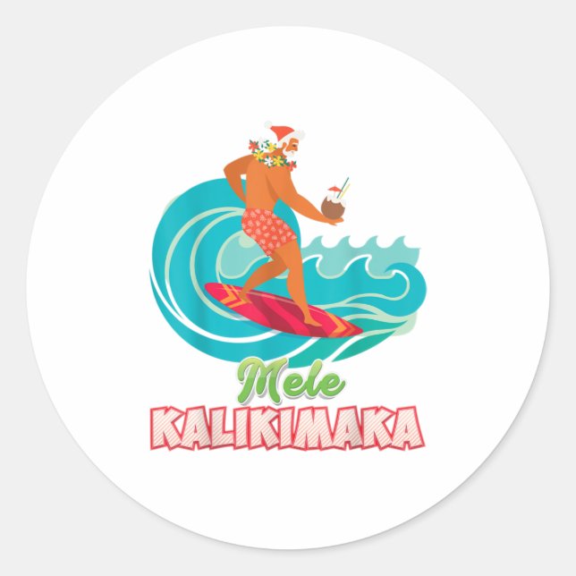 Pegatina Redonda Navidades De Mele Kalikimaka Santa En Julio (Anverso)
