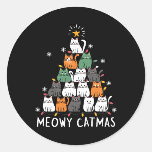 Pegatina Redonda Navidades de Meowys Escuadrón Gato Santa Sombrero