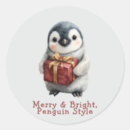 Pegatina Redonda Navidades de Merry & Bright Penguin