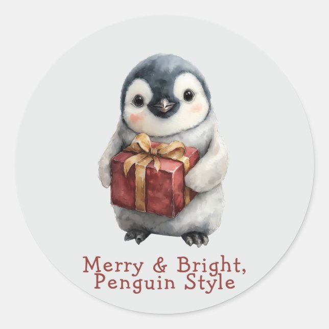 Pegatina Redonda Navidades de Merry & Bright Penguin (Anverso)