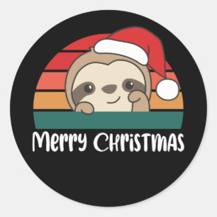Pegatina Redonda Navidades de Merry Christmas Retro Sloth