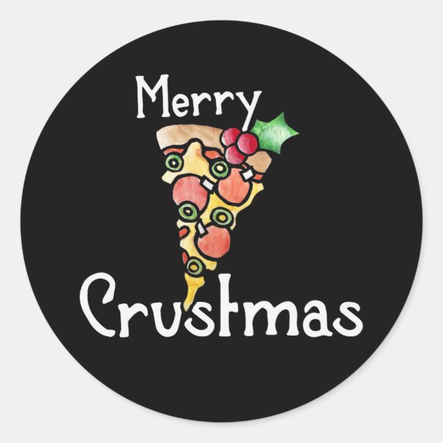 Pegatina Redonda Navidades de Merry Crustmas Pizza (Anverso)