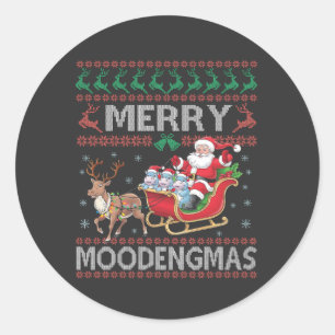 Pegatina Redonda Navidades de Merry MooDengmas Moo Deng Santa Hippo