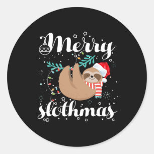 Pegatina Redonda Navidades De Merry Slothmas Pajama Para Amantes De