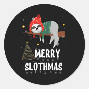 Pegatina Redonda Navidades De Merry Slothmas Pajama Para Amantes De