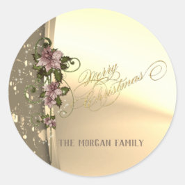 Pegatina Redonda Navidades de moda, Faux Gold, Poinsettia