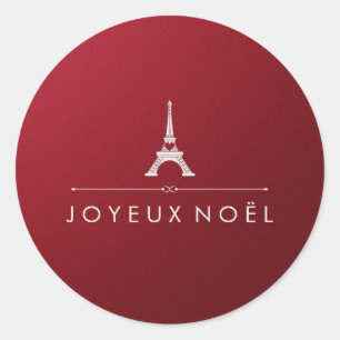 Pegatina Redonda Navidades de Moda francesa Joyeux Noel Red and Sil