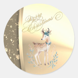Pegatina Redonda Navidades de moda reno, Faux Gold