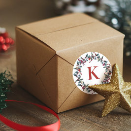 Pegatina Redonda Navidades de Monograma Festividad Wreath Greenerat
