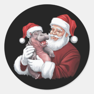 Pegatina Redonda Navidades de Moodeng Funny Vintage Santa Claus