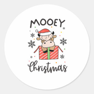 Pegatina Redonda Navidades de Mooey lindo bebé Highland Cow Vacas n