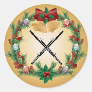 Pegatina Redonda Navidades de música de Bassoon Wreath Gift