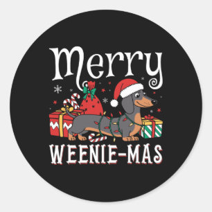 Pegatina Redonda Navidades de Navidad de Merry Weenie-mas Weenie Da