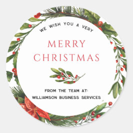 Pegatina Redonda Navidades de negocios Vacaciones Botánica Holly Wr