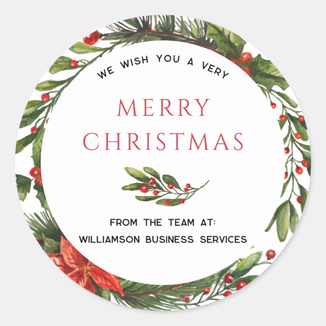 Pegatina Redonda Navidades de negocios Vacaciones Botánica Holly Wr (Anverso)