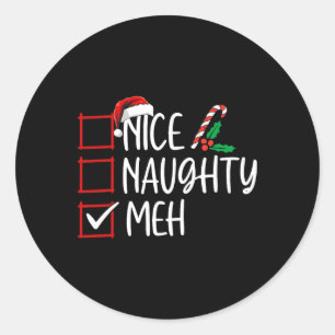 Pegatina Redonda Navidades de Nice Naughty Meh Lista Santa Claus