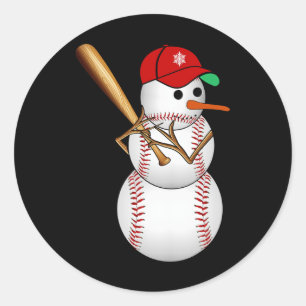 Pegatina Redonda Navidades de Nieve de Béisbol Nieve Regalos de Nav