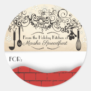 Pegatina Redonda Navidades de nieve de ladrillo de la cocina del pe