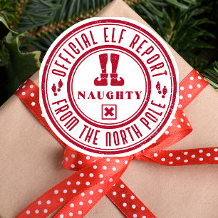 Pegatina Redonda Navidades de niños Elf Naughty