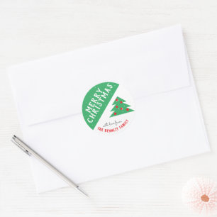 Pegatina Redonda Navidades de nombre de familia verde de árbol de N