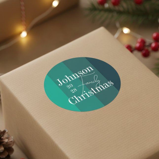 Pegatina Redonda Navidades de nombres de familia de franjas verdes  (Subido por el creador)