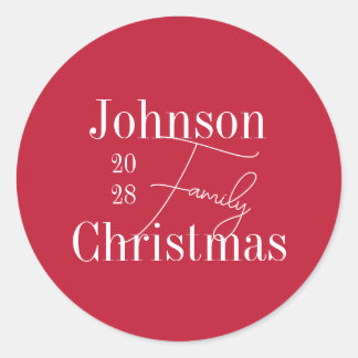 Pegatina Redonda Navidades de nombres de familia roja personalizado