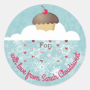 Pegatina Redonda Navidades de nubes de copos de nieve personalizado