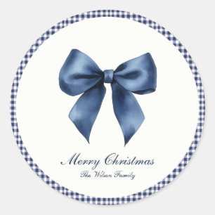 Pegatina Redonda Navidades de nudos azules tradicionales