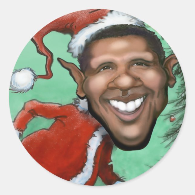 Pegatina Redonda Navidades de Obama (Anverso)