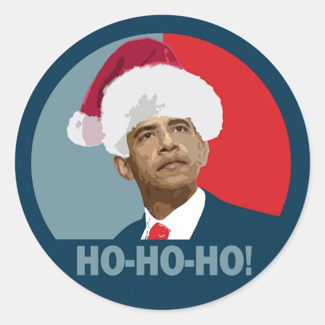 Pegatina Redonda Navidades de Obama Ho Ho Ho Ho (Anverso)