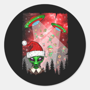 Pegatina Redonda Navidades de objetos voladores no identificados de