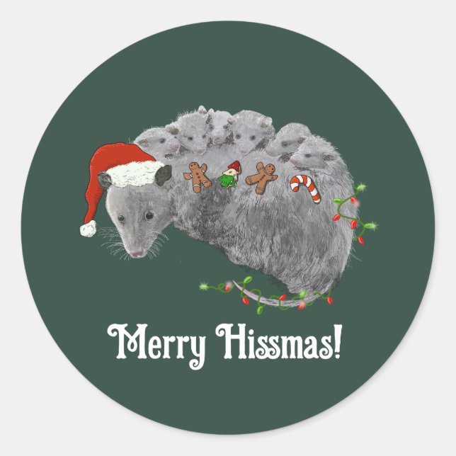 Pegatina Redonda Navidades de Opossum: Bebés envueltos en luces (Anverso)