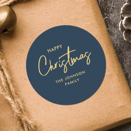 Pegatina Redonda Navidades de oro azul de la marina moderna