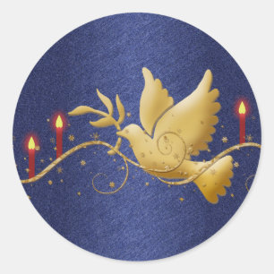 Pegatina Redonda Navidades de oro esquivan velas de paz
