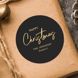 Pegatina Redonda Navidades de oro negro modernos y elegantes