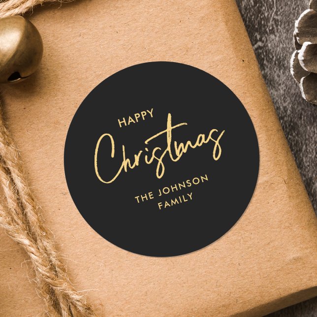 Pegatina Redonda Navidades de oro negro modernos y elegantes (Subido por el creador)