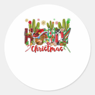 Pegatina Redonda Navidades De Oro Occidental Gorra Vaquero Y Cactus