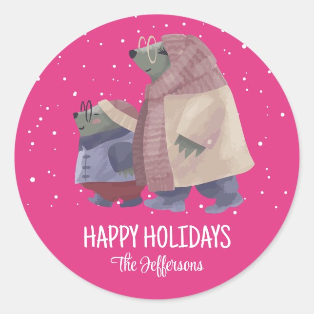 Pegatina Redonda Navidades de ortebras cutáneos: vacaciones de invi (Anverso)