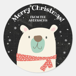 Pegatina Redonda Navidades de oso polar personalizado