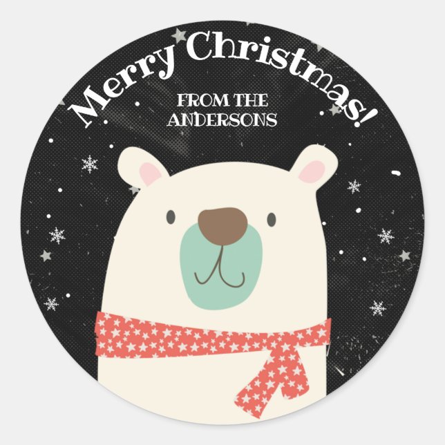 Pegatina Redonda Navidades de oso polar personalizado (Anverso)