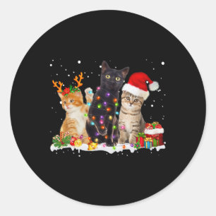 Pegatina Redonda Navidades de Pajama de reno con luz de gatos de Sa